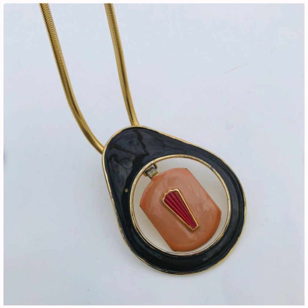 Signed Pierre Cardin Vintage 70s Modernist Statement Pendant Necklace w/ Gucci D